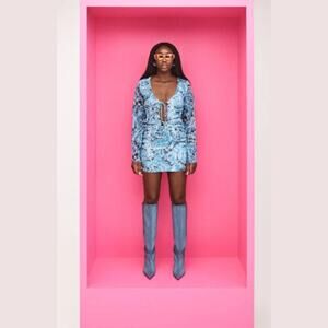 Something New Serena Mesh Miniskirt Malibu Blue Aop Violeta Size XXS NWOT $49